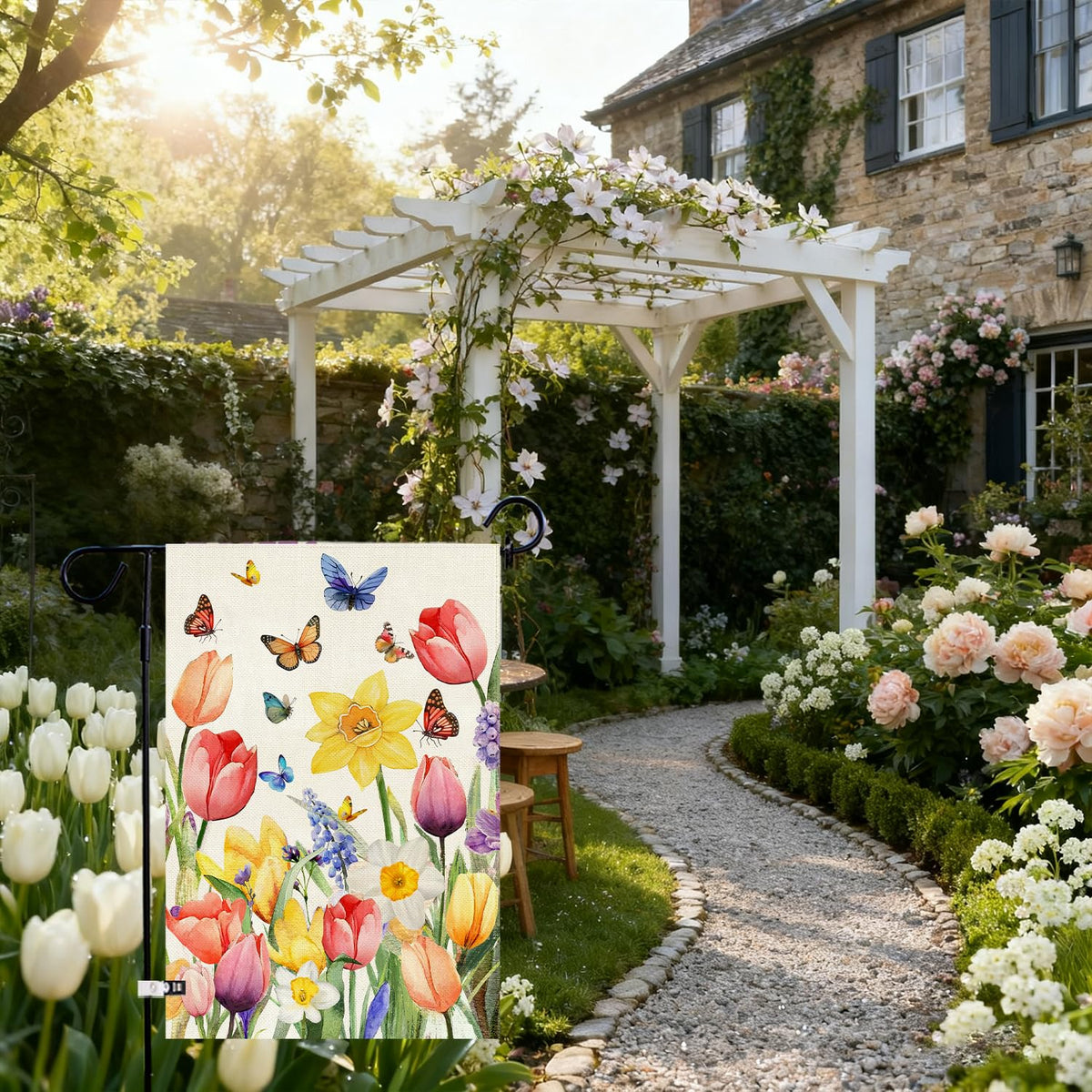 Baccessor welcome flag designed for front doors, decks, and porches.
