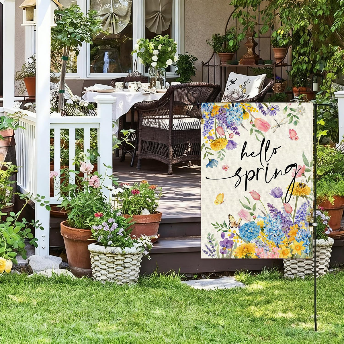 Baccessor welcome spring flag with floral print brightens mailboxes and decks.