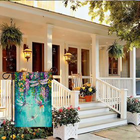 Baccessor garden flag dragonfly and wisteria detail, double-sided visibility for yard appeal.