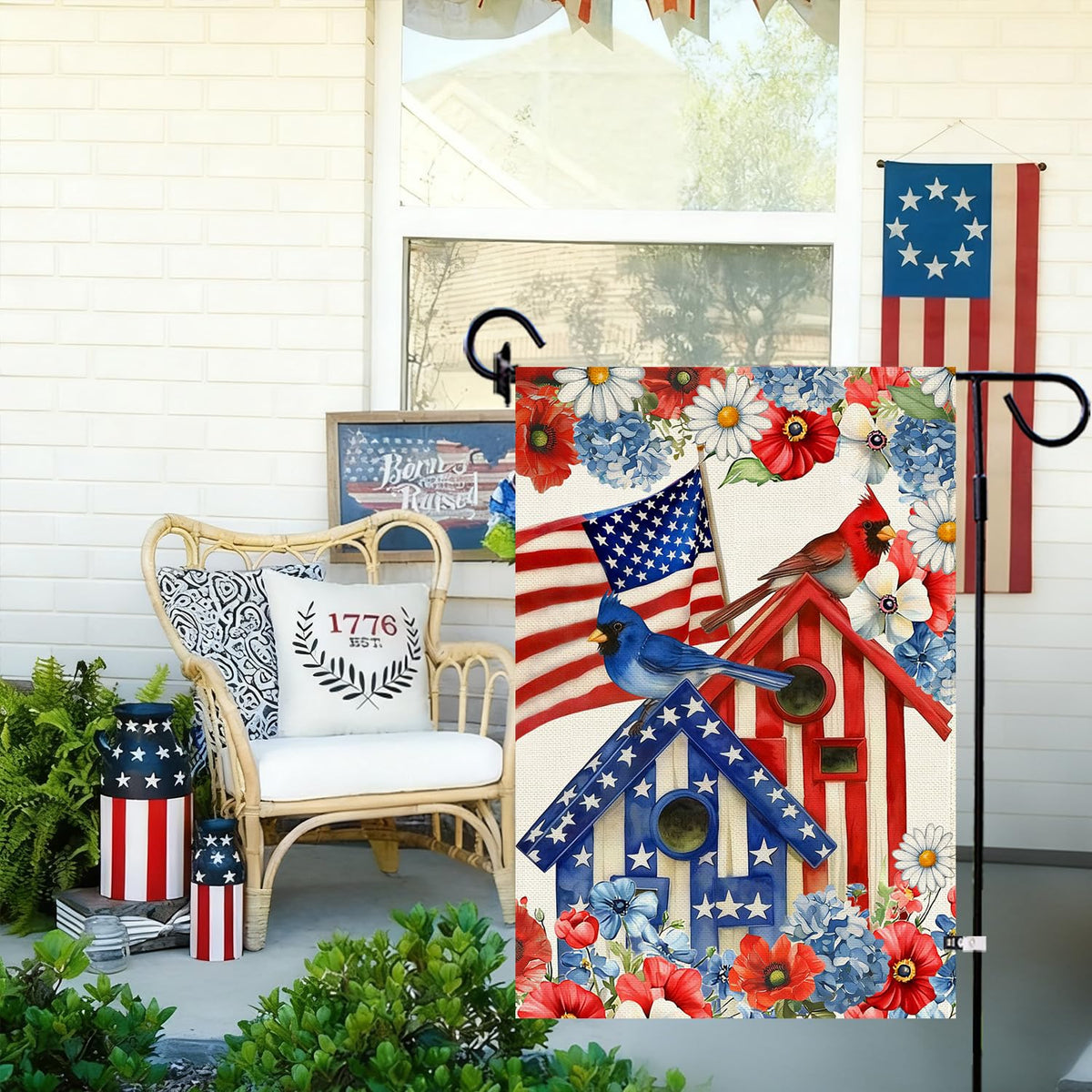 Baccessor flag displayed in yard, ready for mounting on a standard pole.