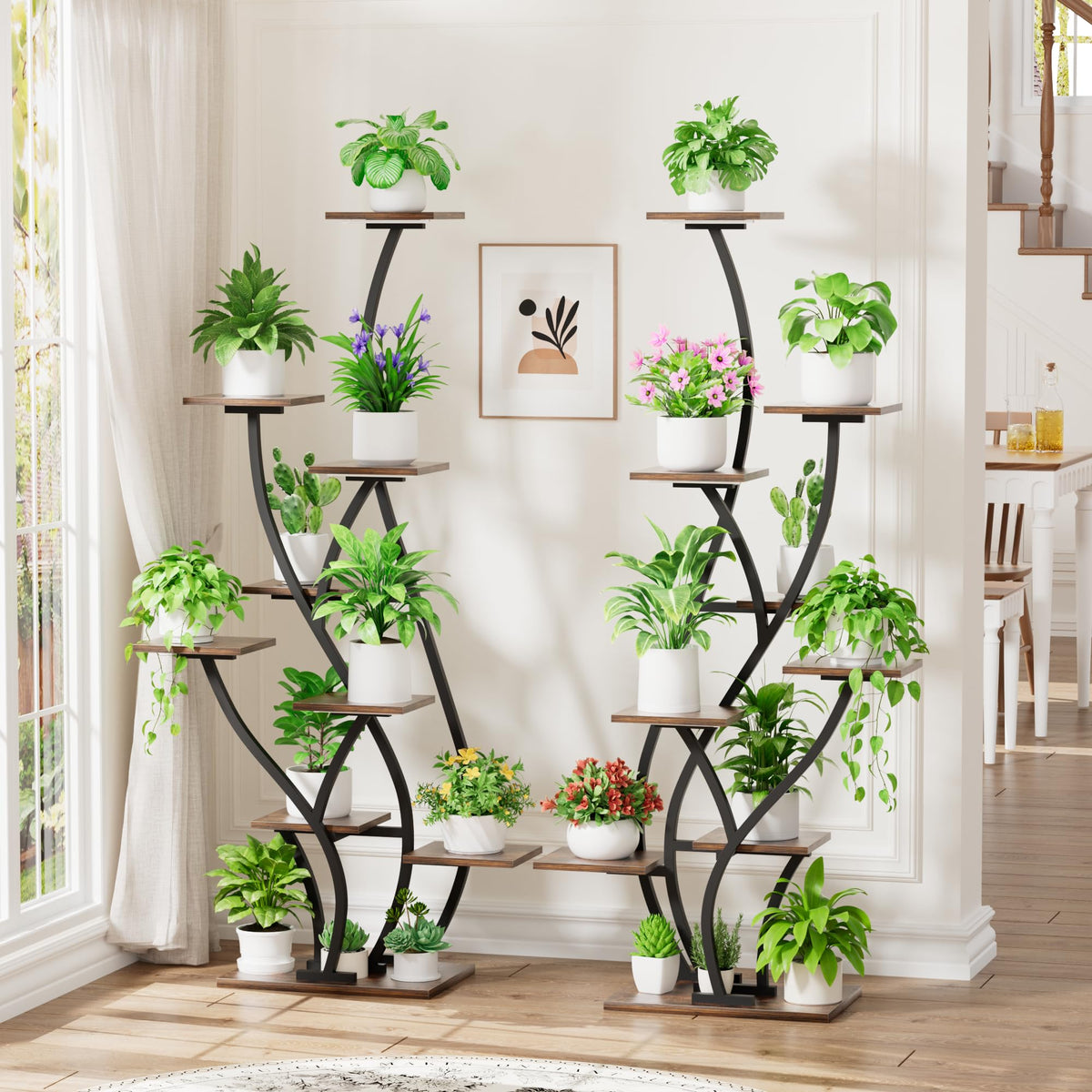 BACEKOLL 2-pack winged plant shelf showcases elegant design while keeping plants organized.