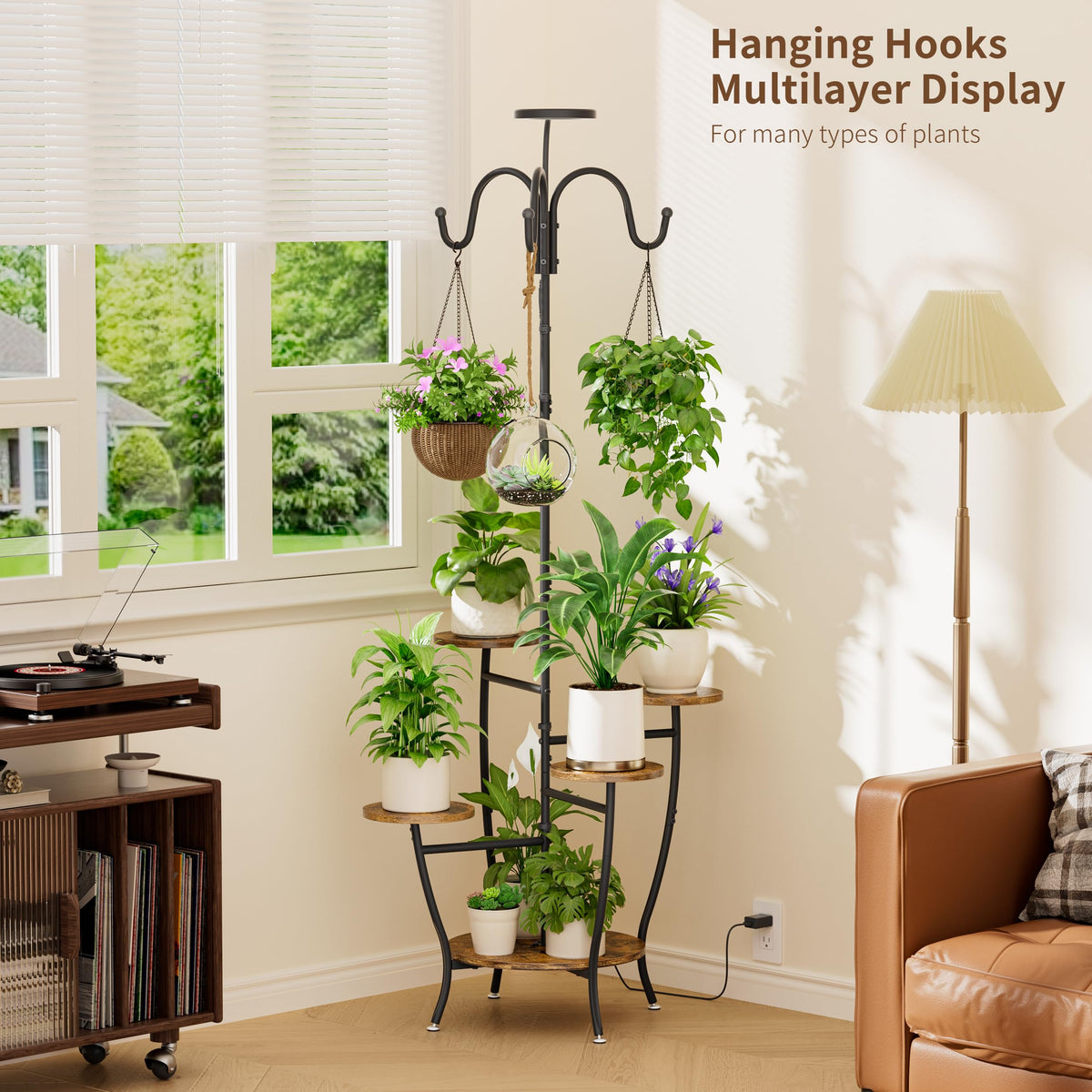Living room setup of BACEKOLL plant stand for stylish organization