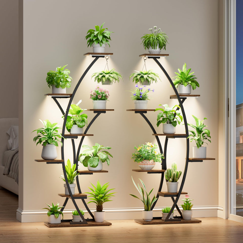BACEKOLL plant stand with grow lights, front view for indoor gardening