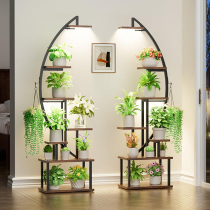 BACEKOLL plant stand with grow light illuminating indoor foliage