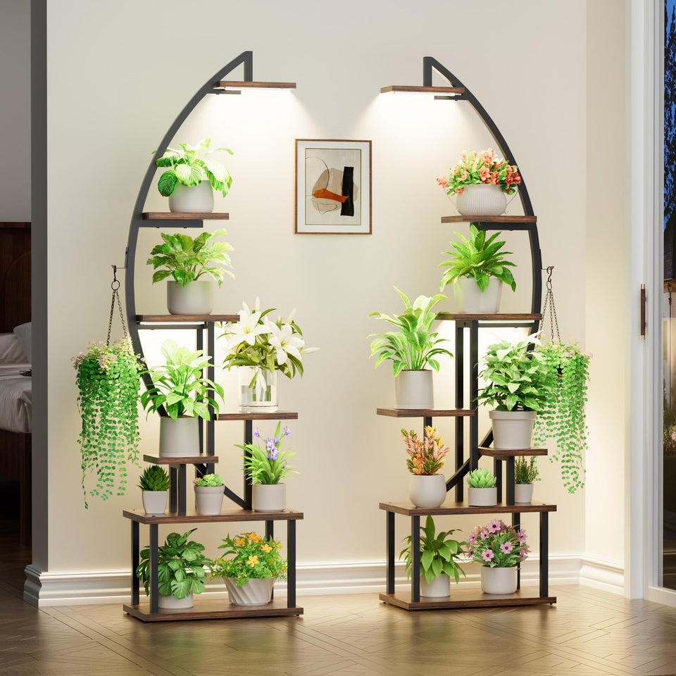 BACEKOLL plant stand with grow light illuminating indoor foliage