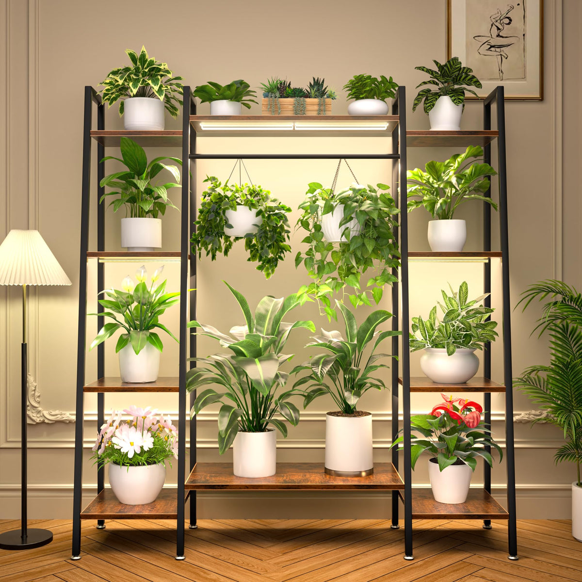 BACEKOLL plant stand grow lights side view fits neatly in a corner