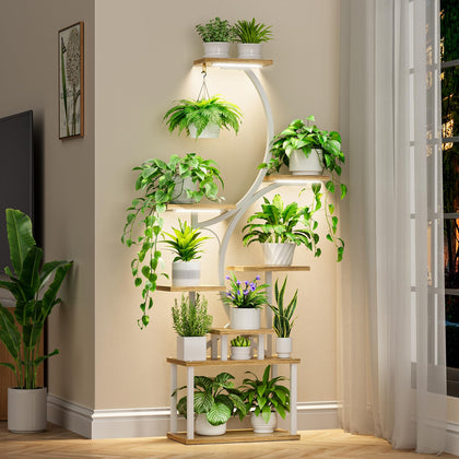 BACEKOLL plant stand with grow lights, front view showing three-head lighting