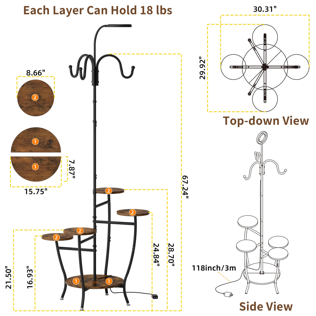 Corner placement demonstrates space-saving design and plant display