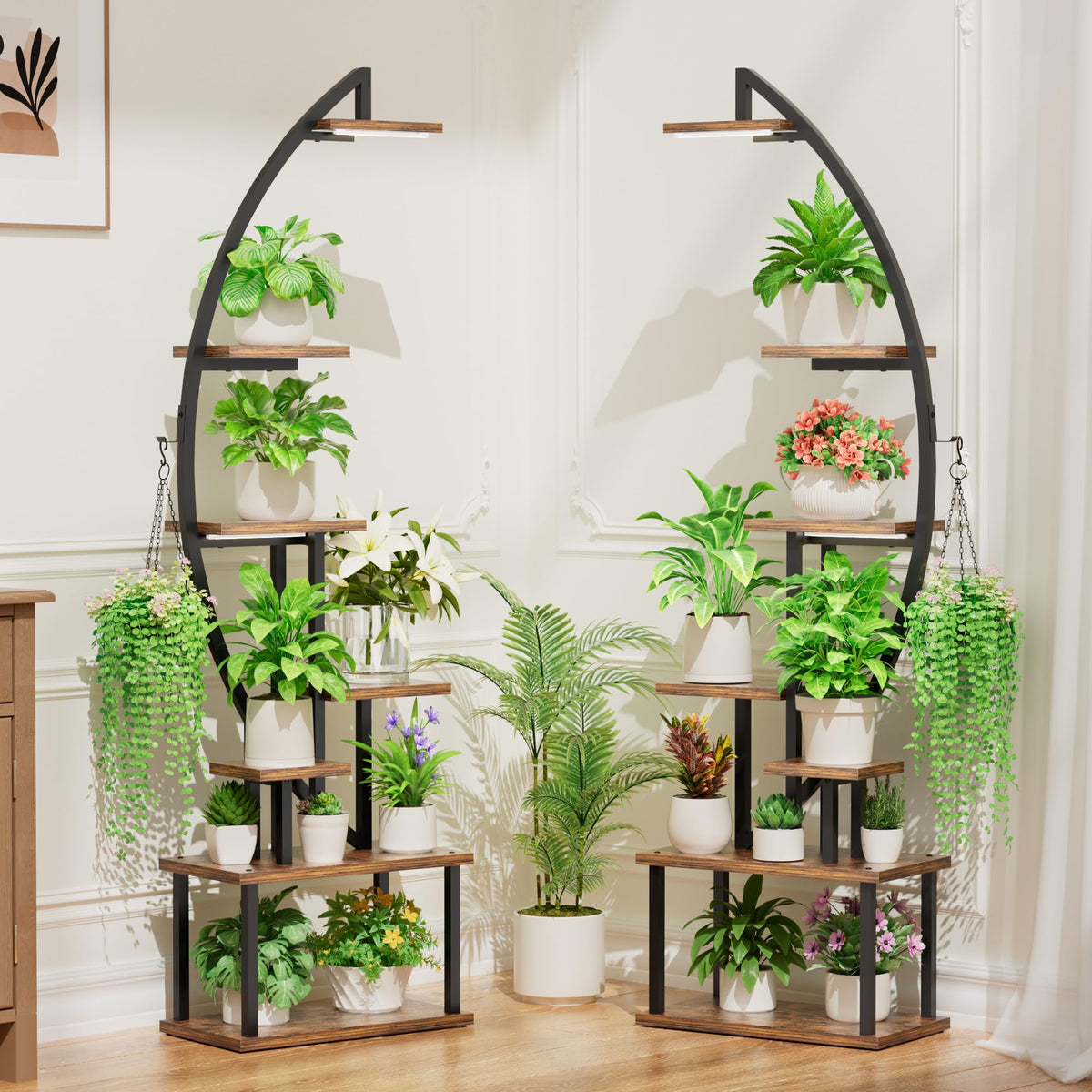 BACEKOLL seven-tier indoor plant rack displaying multiple pots