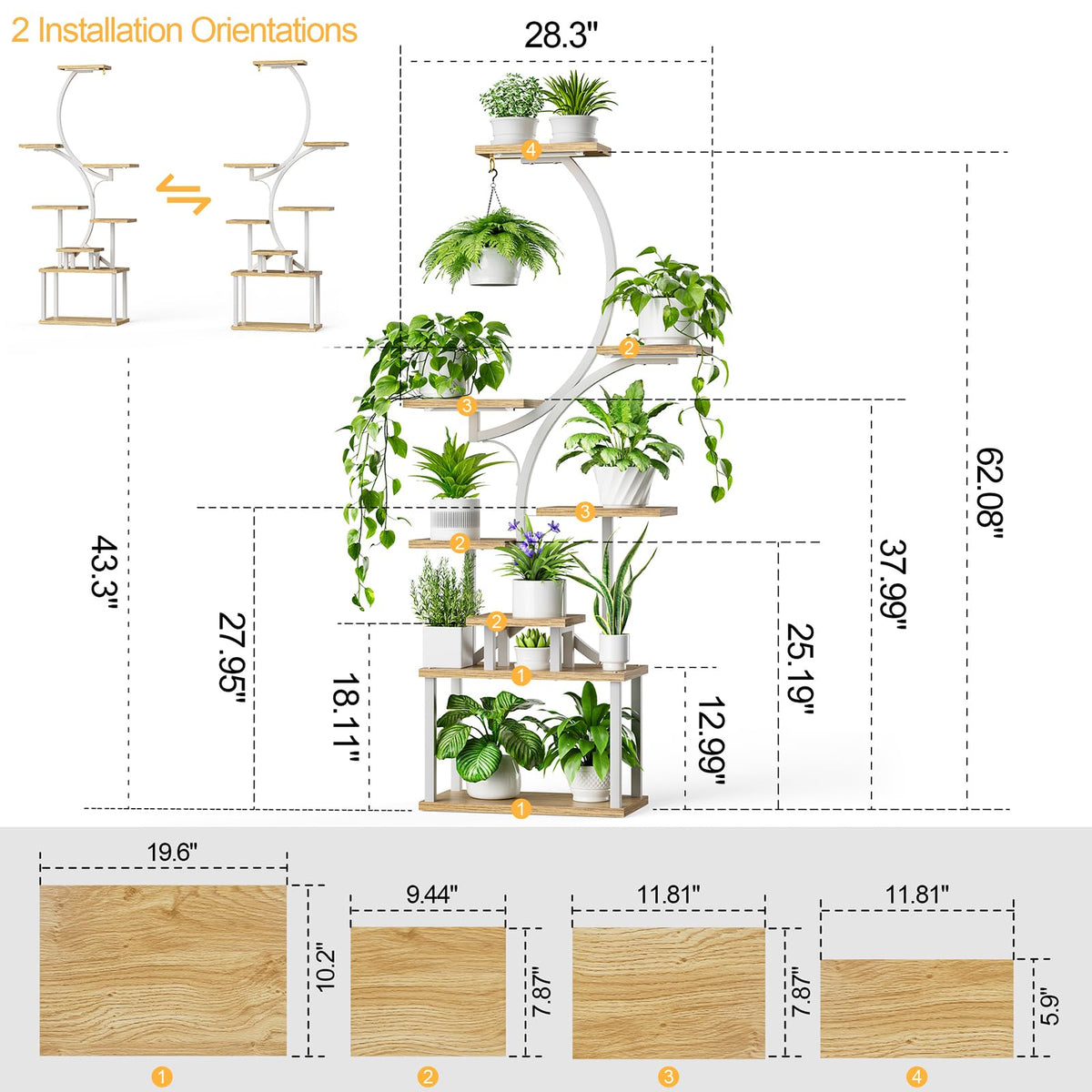 BACEKOLL thickened, water-resistant shelves supporting multiple pots