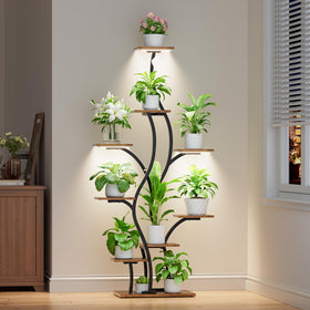 BACEKOLL lighted plant stand tower displaying lush greenery with integrated grow lights.