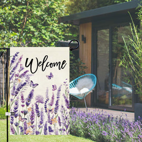 Baccessor floral lavender butterfly garden flag decorates any porch or lawn.