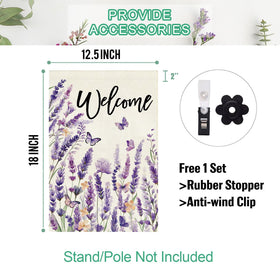 Baccessor lavender flowers flag enhances outdoor decor with seasonal color.