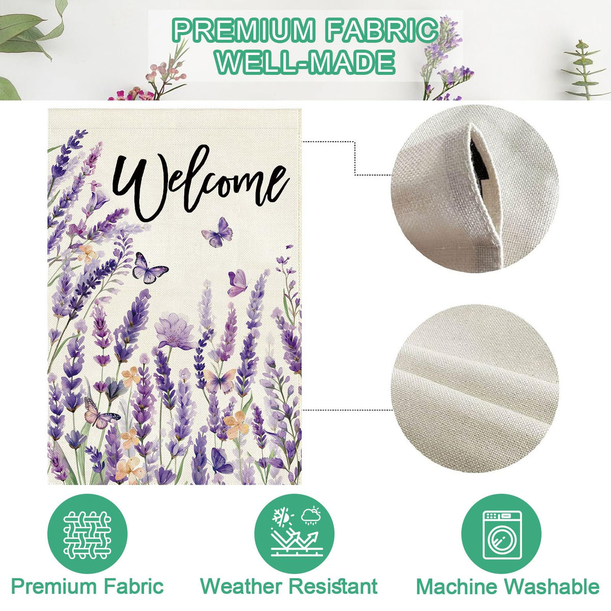 Baccessor spring welcome flag brightens a porch or entryway.