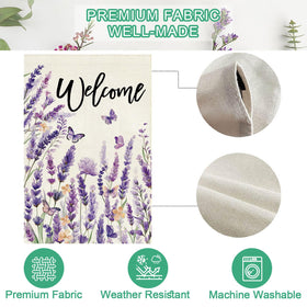Baccessor spring welcome flag brightens a porch or entryway.