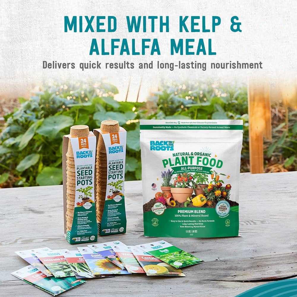 Back to the Roots All-Purpose Plant Food rock phosphate detail emphasizing minerals for healthier yields