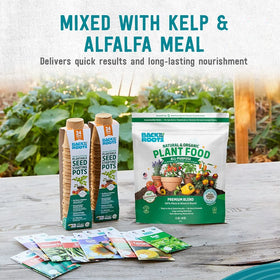 Back to the Roots All-Purpose Plant Food rock phosphate detail emphasizing minerals for healthier yields
