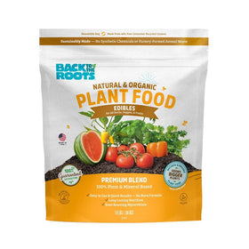 Back to the Roots Edibles Plant Food bag close-up for easy, healthy growth.
