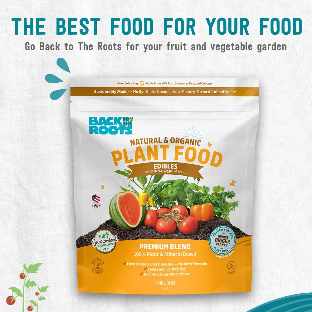 Back to the Roots Edibles Plant Food dolomitic limestone detail supports calcium and magnesium.