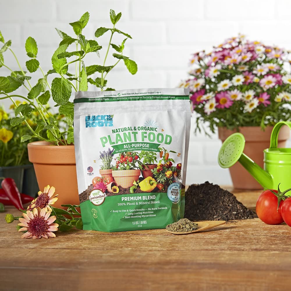 Back to the Roots dosage scoop demonstrates easy measurement for indoor plant feeding