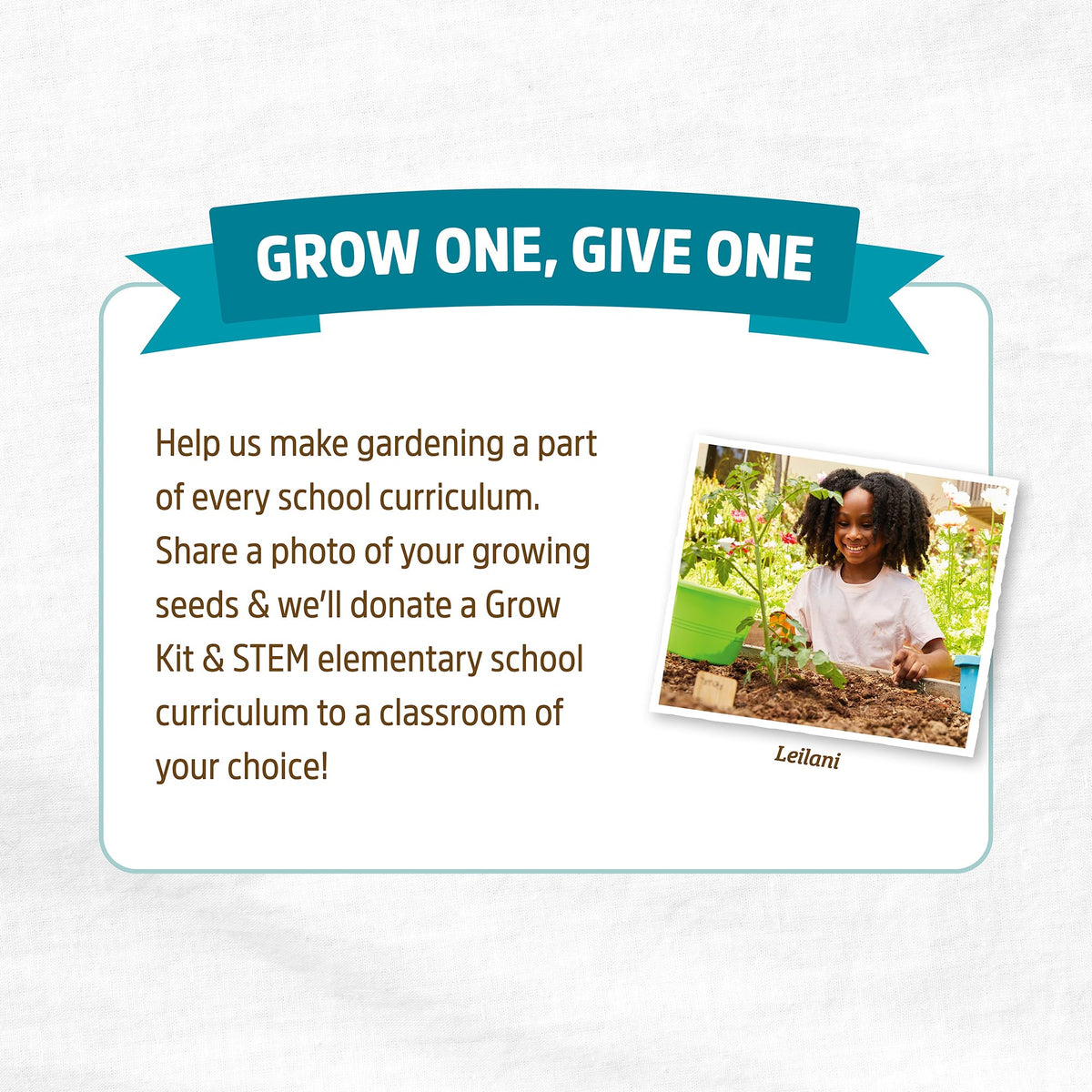 Back to the Roots grow-one-give-one seed pack supports classroom donations
