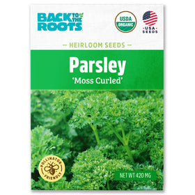 Back to the Roots parsley moss curled seed packet front view for easy home herb gardening
