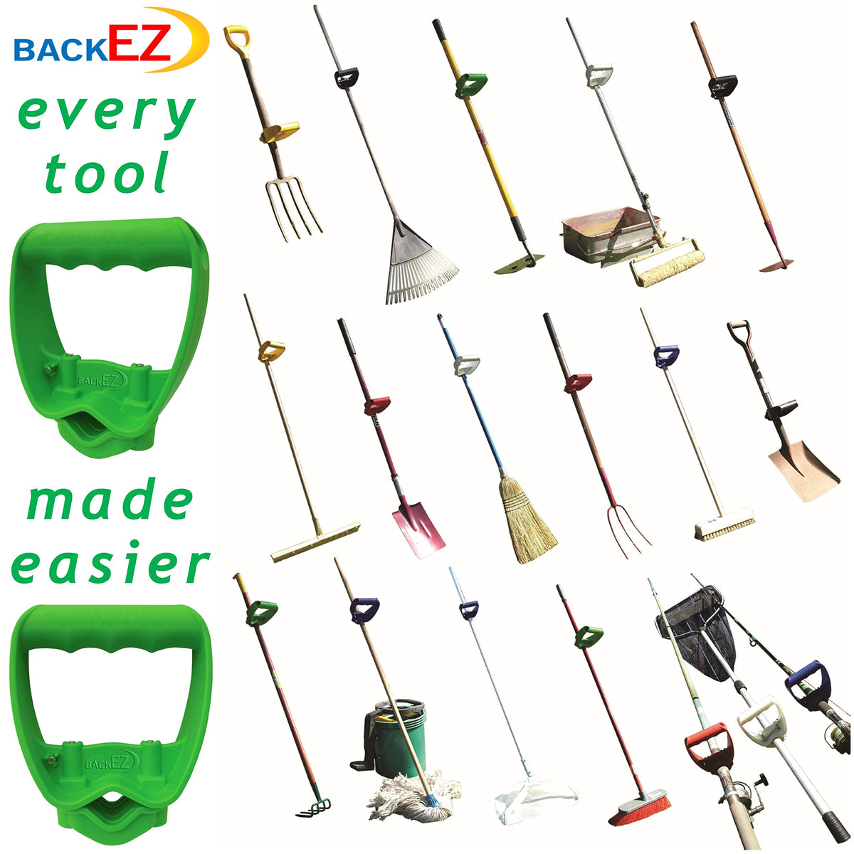 BackEZ ergonomic-offset-grip design helps you stand straighter for raking and lifting.