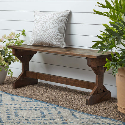 Backyard Discovery meranti wood farmhouse bench front view highlighting sturdy indoor outdoor seating