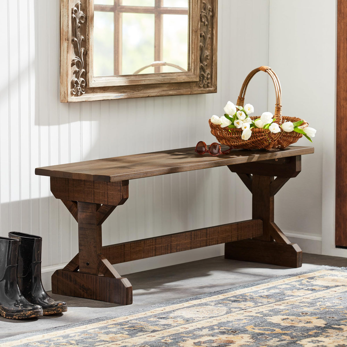 Backyard Discovery ready-to-assemble bench setup suitable for indoor or outdoor spaces