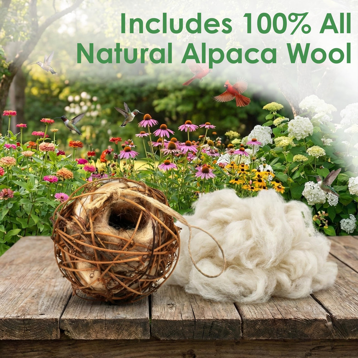 Backyard Essentials alpaca wool nest starter softens the nesting experience for birds.