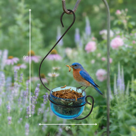 Sparkling art glass bowl catches sunlight for garden appeal