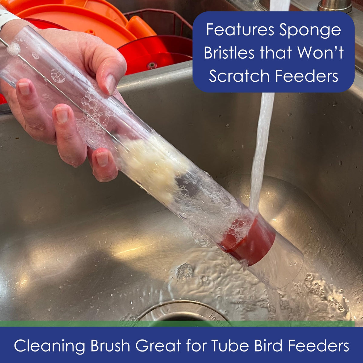 Backyard Essentials sponge brush cleans hard-to-reach feeder areas on hummingbird setups.