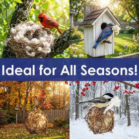 Backyard Essentials nesting ball supports suet filling for extra food and insulation.