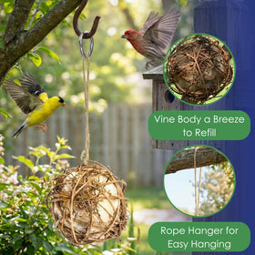 Backyard Essentials vine nesting ball refillable design allows easy addition of nesting materials.