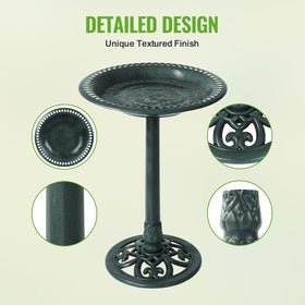 Backyard Expressions green bird bath base with stability stakes for outdoor use.