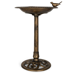 Backyard Expressions bronze 30 inch birdbath shows durable outdoor water feature