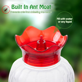 Backyard Expressions hummingbird feeder ant moat detail top view highlighting insect deterrence.