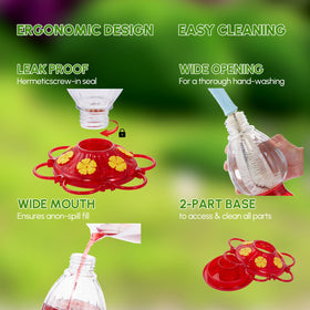 BACKYARD EXPRESSIONS hummingbird feeder six-port design attracts multiple birds with controlled nectar flow.