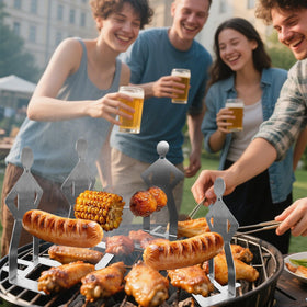 BADAO camping barbecue with hotdogs shows portable, mess-free grilling.