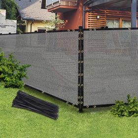BADAO gray privacy screen on a fence enhances backyard privacy and airflow.