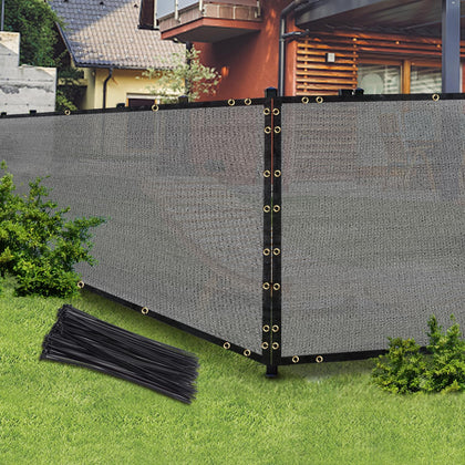 BADAO gray privacy screen on a fence enhances backyard privacy and airflow.