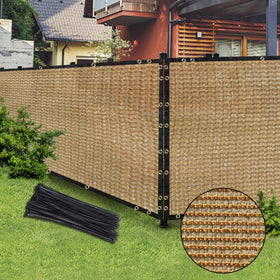 BADAO Sand mesh shade net draped over a patio for wind and sun control.
