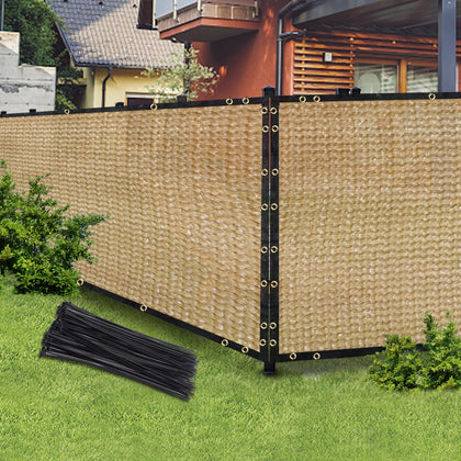 BADAO Sand privacy screen on chain-link fence offering backyard privacy and airflow.