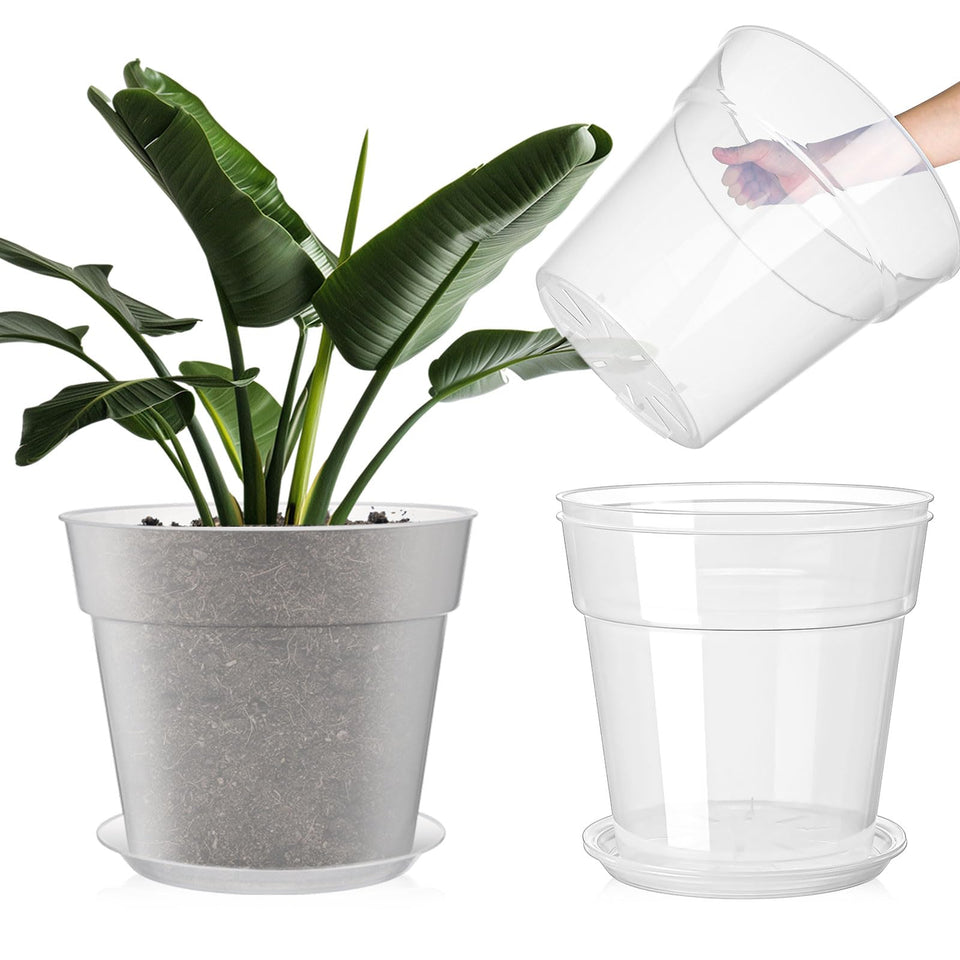 Baderke clear nursery pot 13.65-inch with tray for easy root monitoring