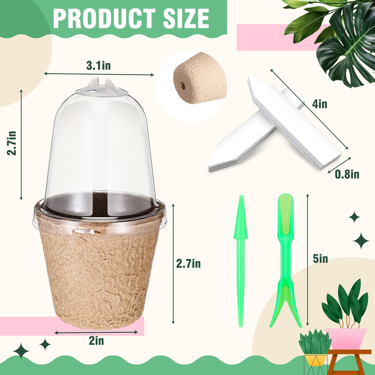 Baderke humidity dome over pots to monitor moisture and improve germination conditions.