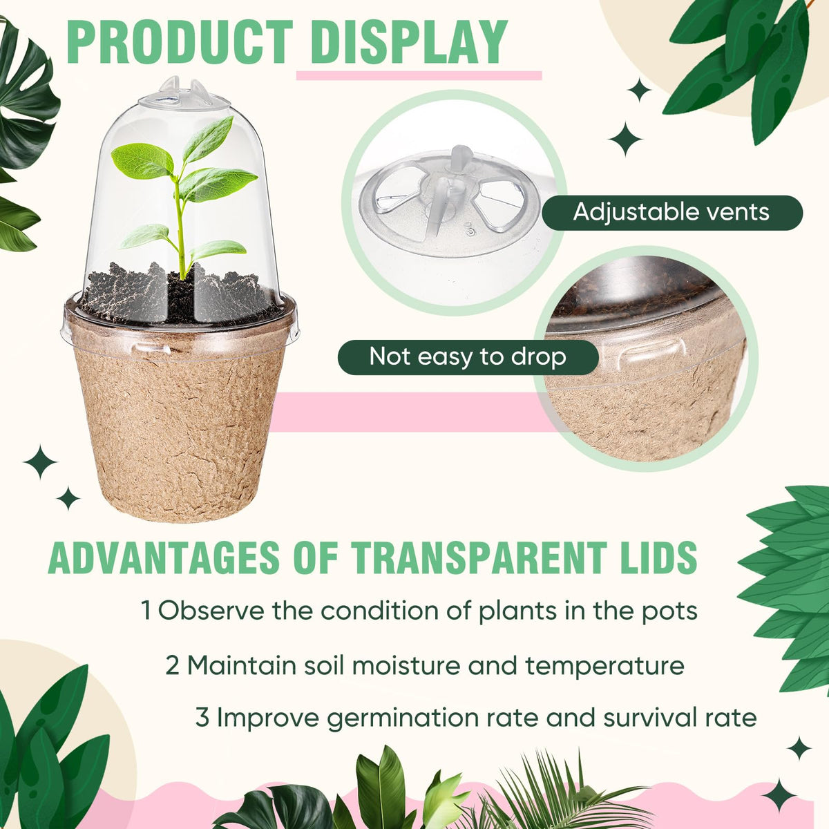 Baderke 3.15-inch opening pots fit a variety of seedlings and flowers.