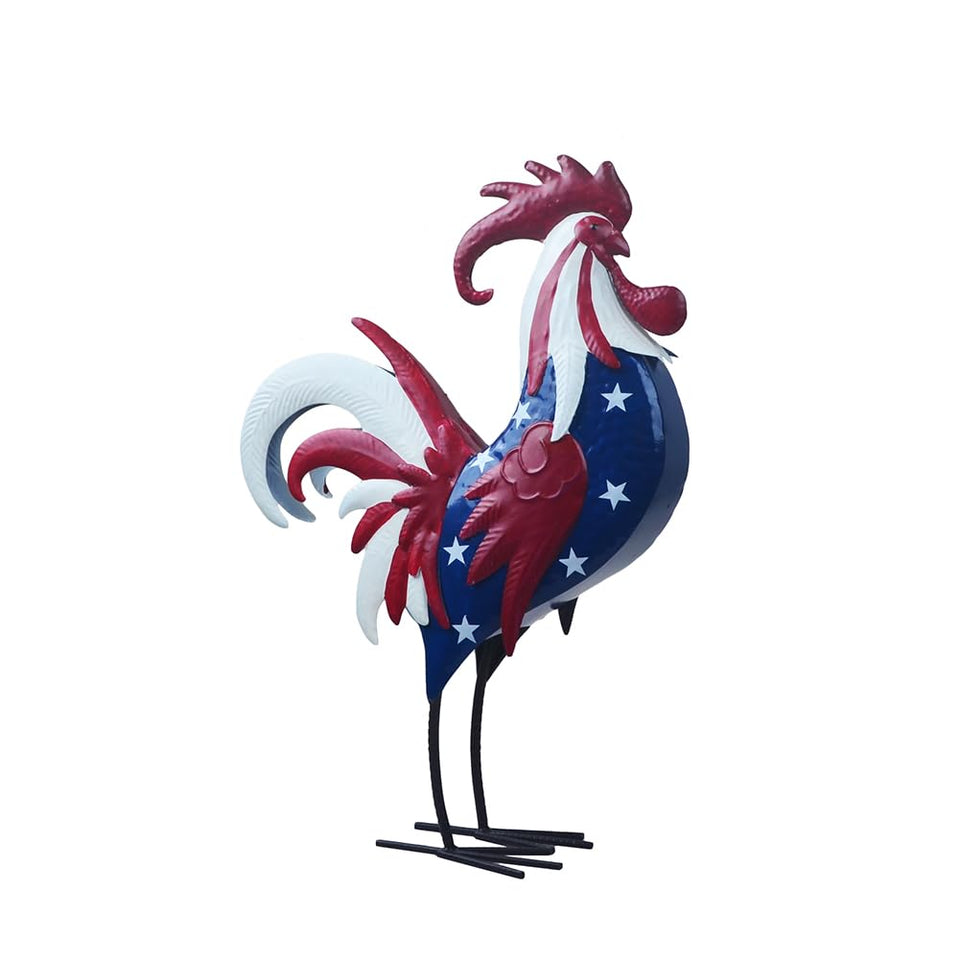BAENRCY metal rooster statue for patio adds bold color and garden focal point.