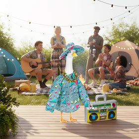 Bafeil porch goose outfit adjustable rope secures a snug fit on statues.