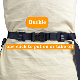 Adjustable waist belt on the Bafelia Garden Apron fits 21 to 48 inches.