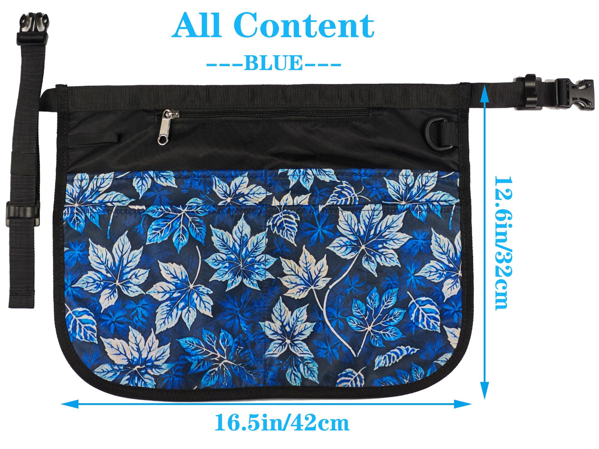 Close-up of the easy-snap buckle on the Bafelia blue leaves apron.